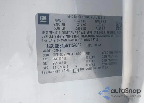 2016 Chevrolet Colorado Wt from USA, damaged, VIN 1GCGSBEA5G1159784